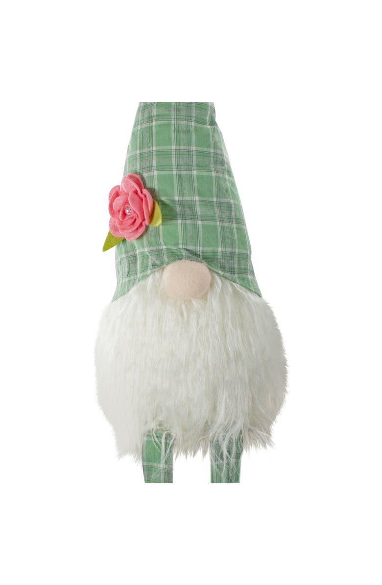Northlight Spring Floral Plaid Gnome Figure with Dangling Legs - 28" - Green and White, Alternate, color, Green
