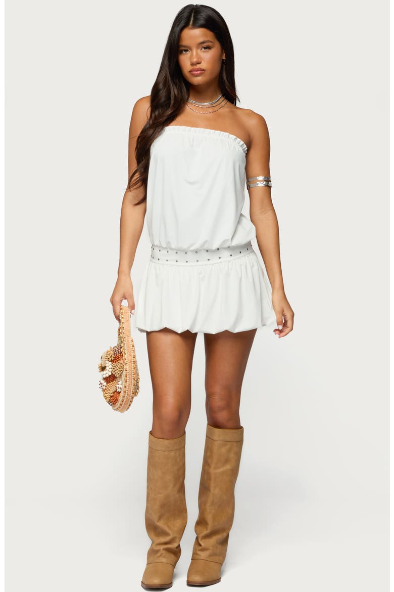 Layton Studded Strapless Bubble Hem Minidress, Alternate, color, WHITE