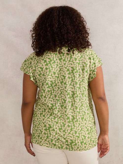 Live Unlimited Ditsy Jersey Flutter Sleeve Top In Green