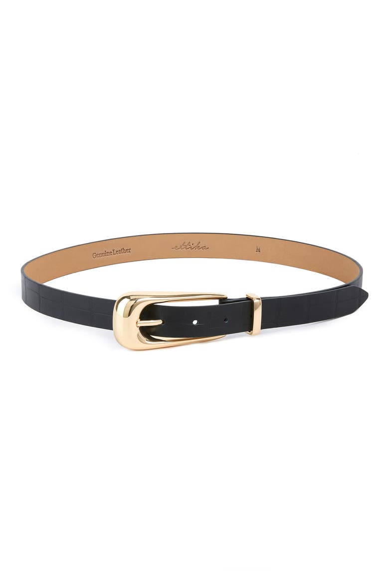 Leather Belt, Main, color, BLACK AND GOLD