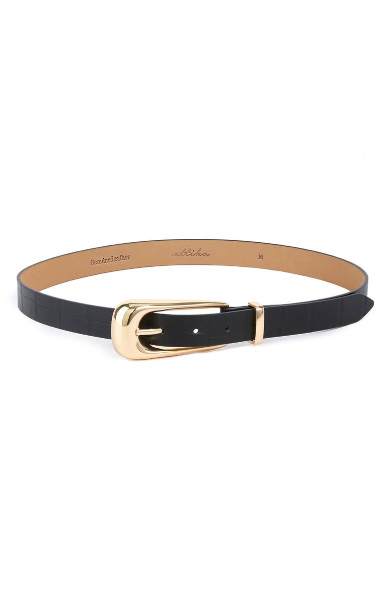 Ettika Snakeskin Print Leather Belt, Main, color, Black And Gold