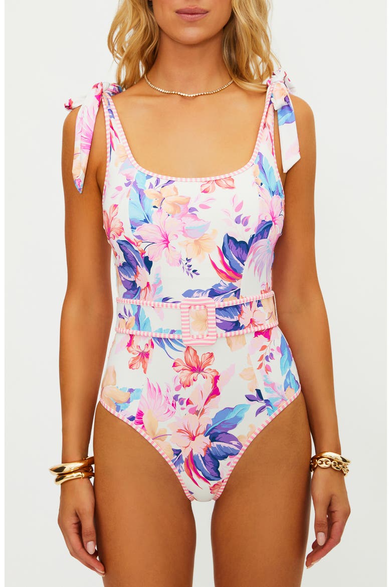Sydney Belted One-Piece Swimsuit, Alternate, color, HIBISCUS GARDEN
