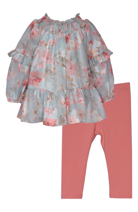 Kids' Smocked Chiffon Top & Leggings Set (Little Kid)