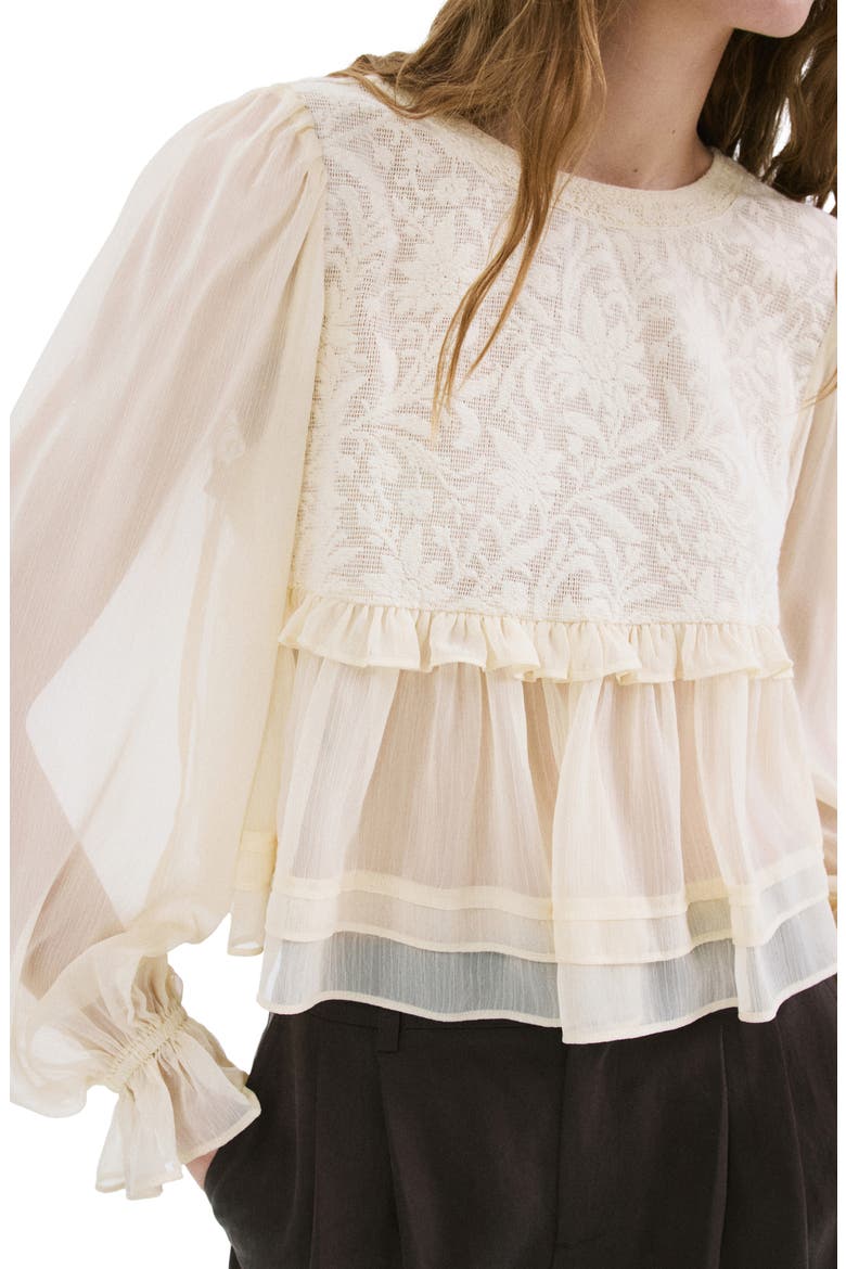 Lace Contrast Ruffle Top, Main, color, YELLOW