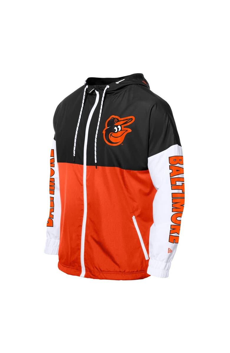 New Era Men's New Era Orange/Black Baltimore Orioles Color Block Full-Zip Hoodie Windbreaker, Alternate, color, Orange