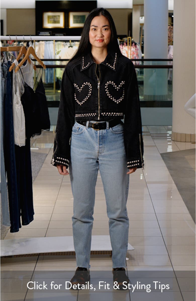 Heart Studded Crop Denim Jacket, sales video thumbnail