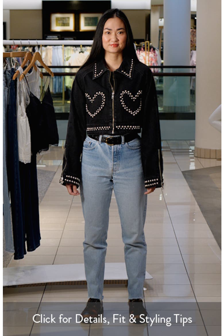Heart Studded Crop Denim Jacket video