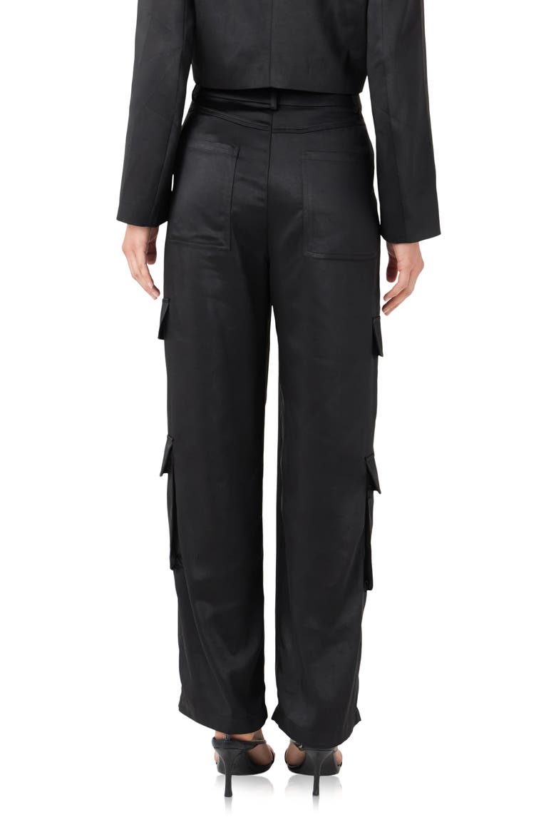 Satin Cargo Pants, Alternate, color, BLACK
