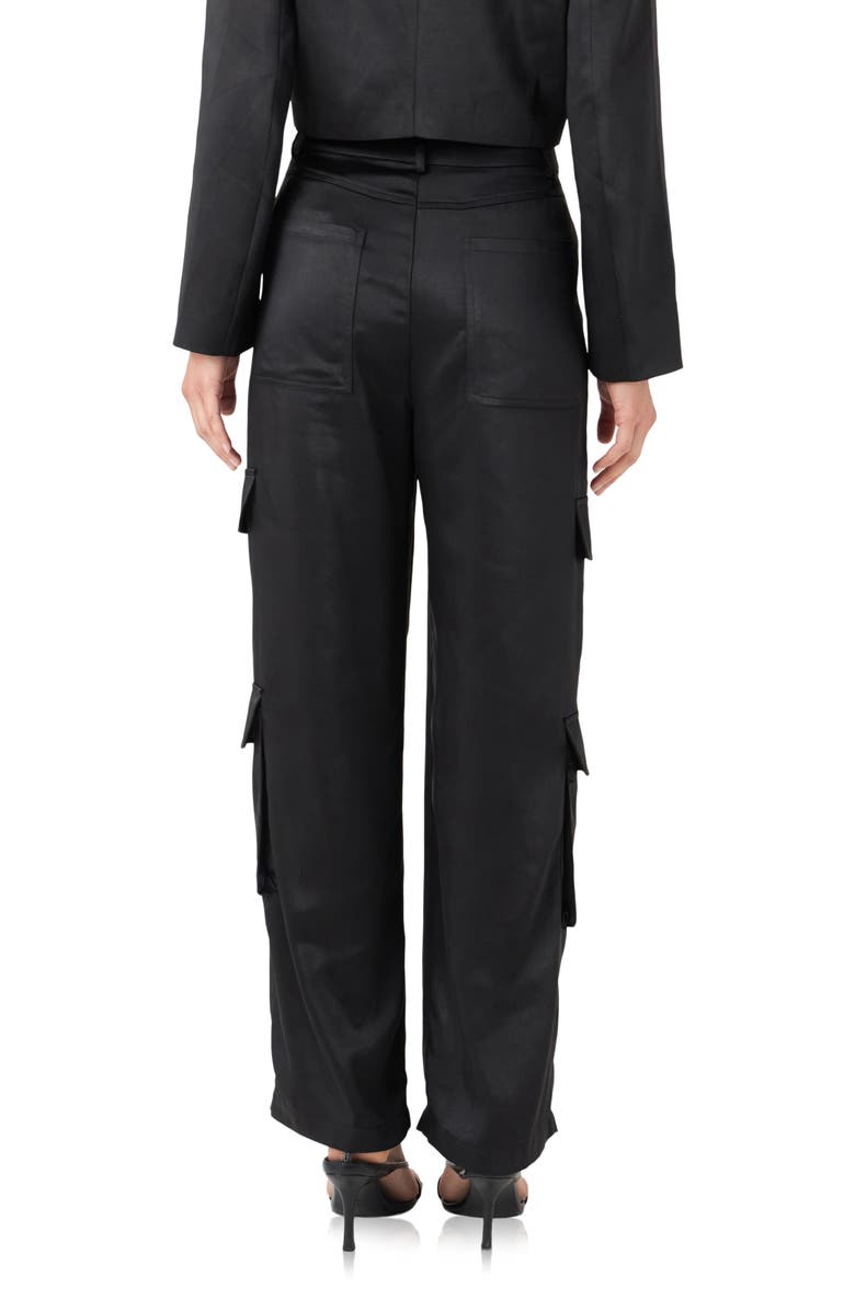 English Factory Satin Cargo Pants, Alternate, color, Black