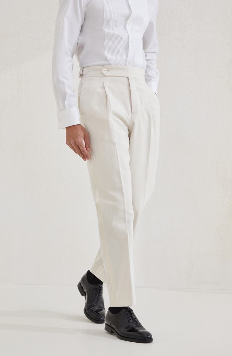 Brunello Cucinelli Tuxedo trousers with pleats, Alternate, color, Milk