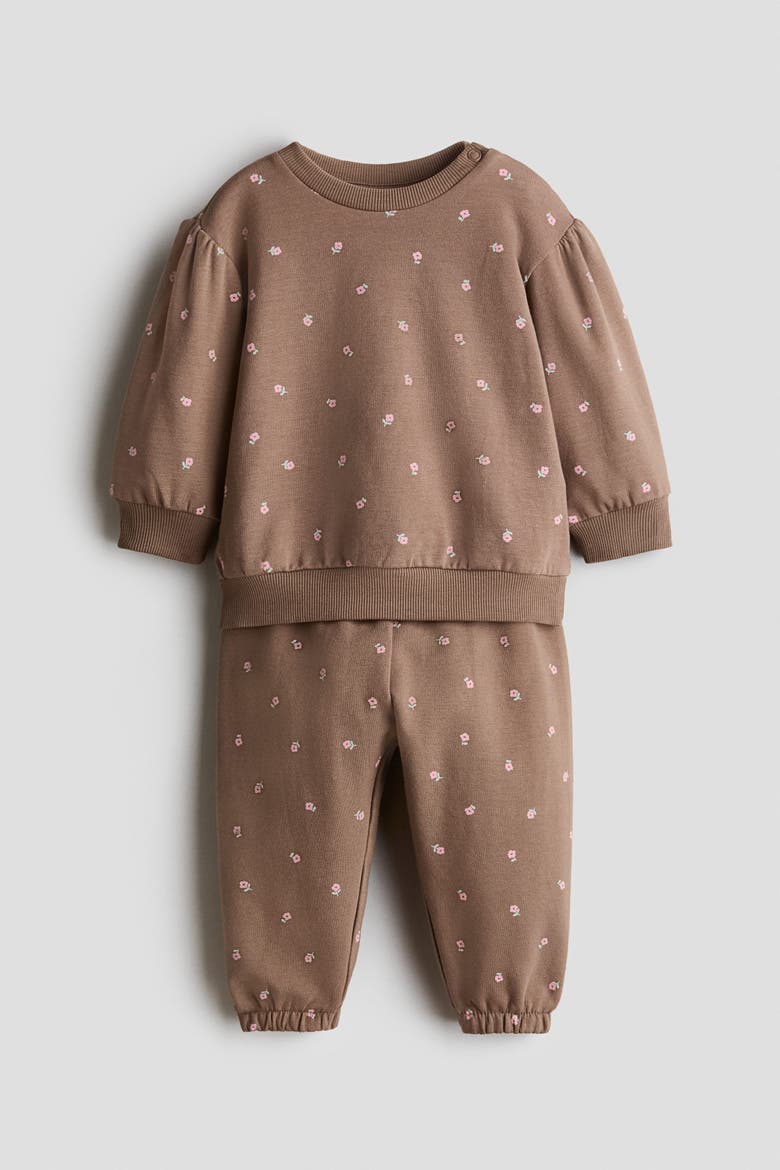 2-piece Printed Brushed Sweatshirt Set, Main, color, Brown/floral