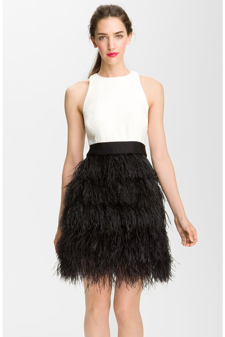'Sasha' Feathered Dress, Main, color, BLACK
