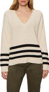 Sanctuary Stripe Hem V-Neck Cotton Sweater