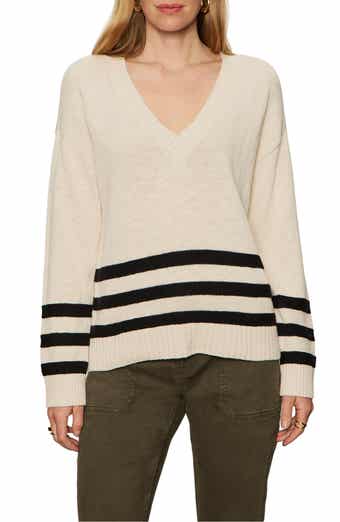 Sanctuary Stripe Hem V-Neck Cotton Sweater