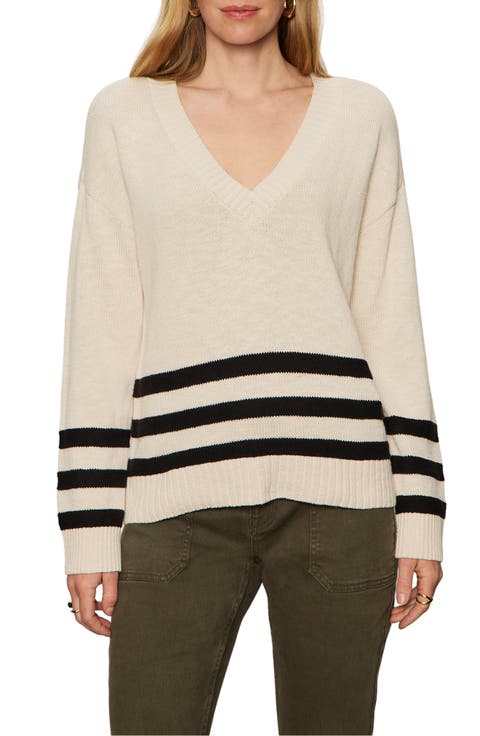 Sanctuary Stripe Hem V-Neck Cotton Sweater (Petite)