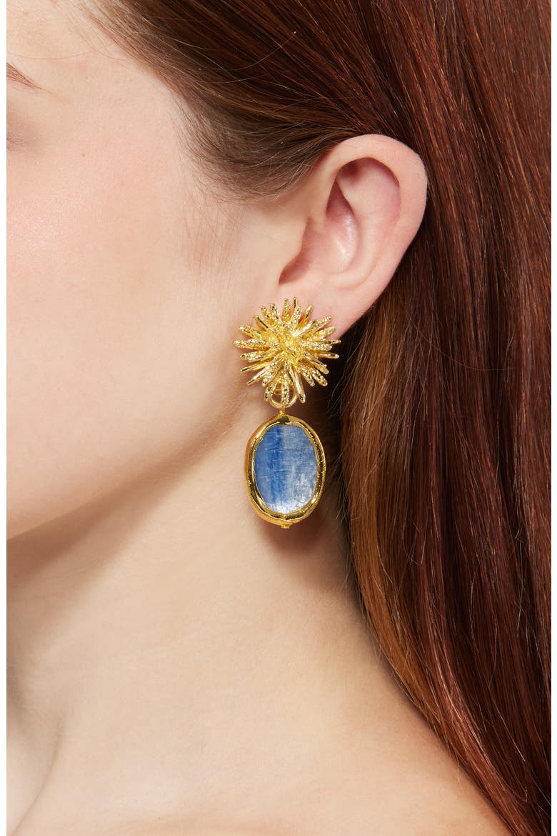 Kyanite Starburst Clip-On Drop Earrings, Alternate, color, GOLD