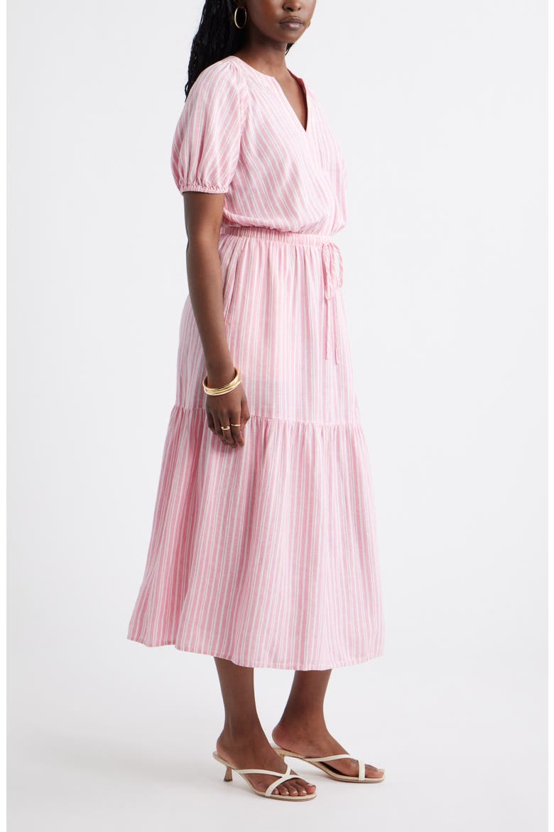 Easy Linen Blend Midi Dress, Alternate, color, PINK- IVORY GINGER STRIPE