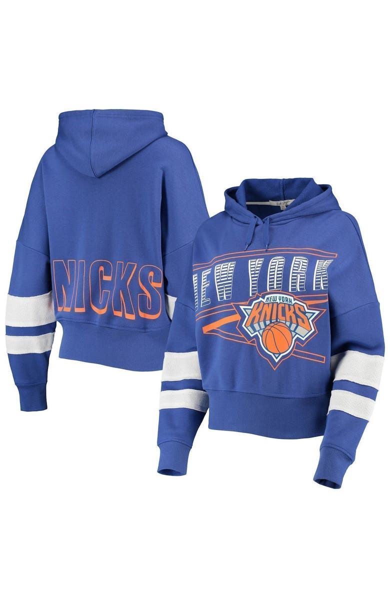 Junk Food Women's Junk Food Blue New York Knicks Throwback Stripe Pullover Hoodie, Alternate, color, 