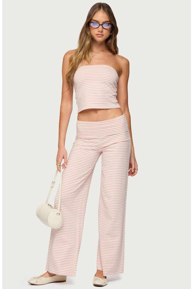 Lilah Stripe Foldover Wide Leg Pants, Alternate, color, PINK-AND-WHITE