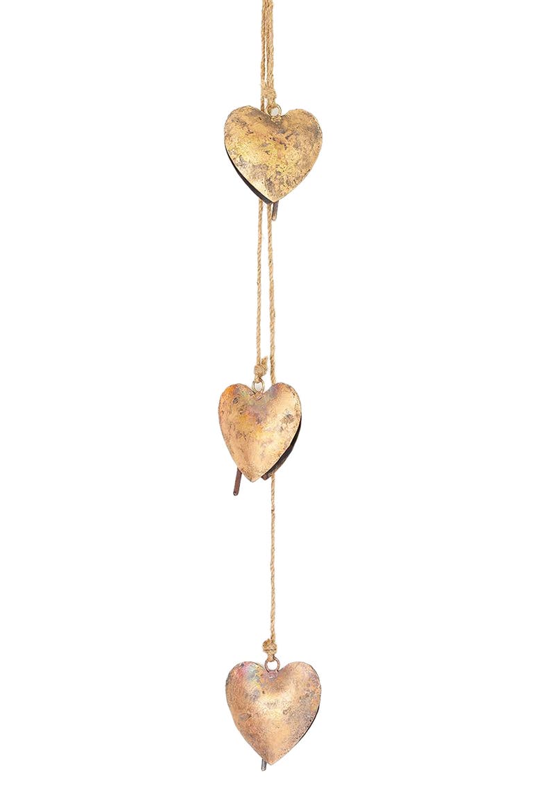 Alaya Heart Trio Wind Chime - Rustic Bell, Main, color, Brown/Gold