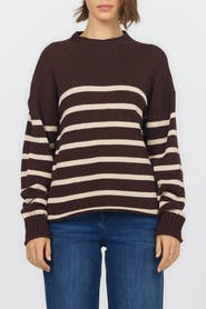 Dear John Solana Long Sleeve Funnel Neck Roll Neck Stripe Sweater