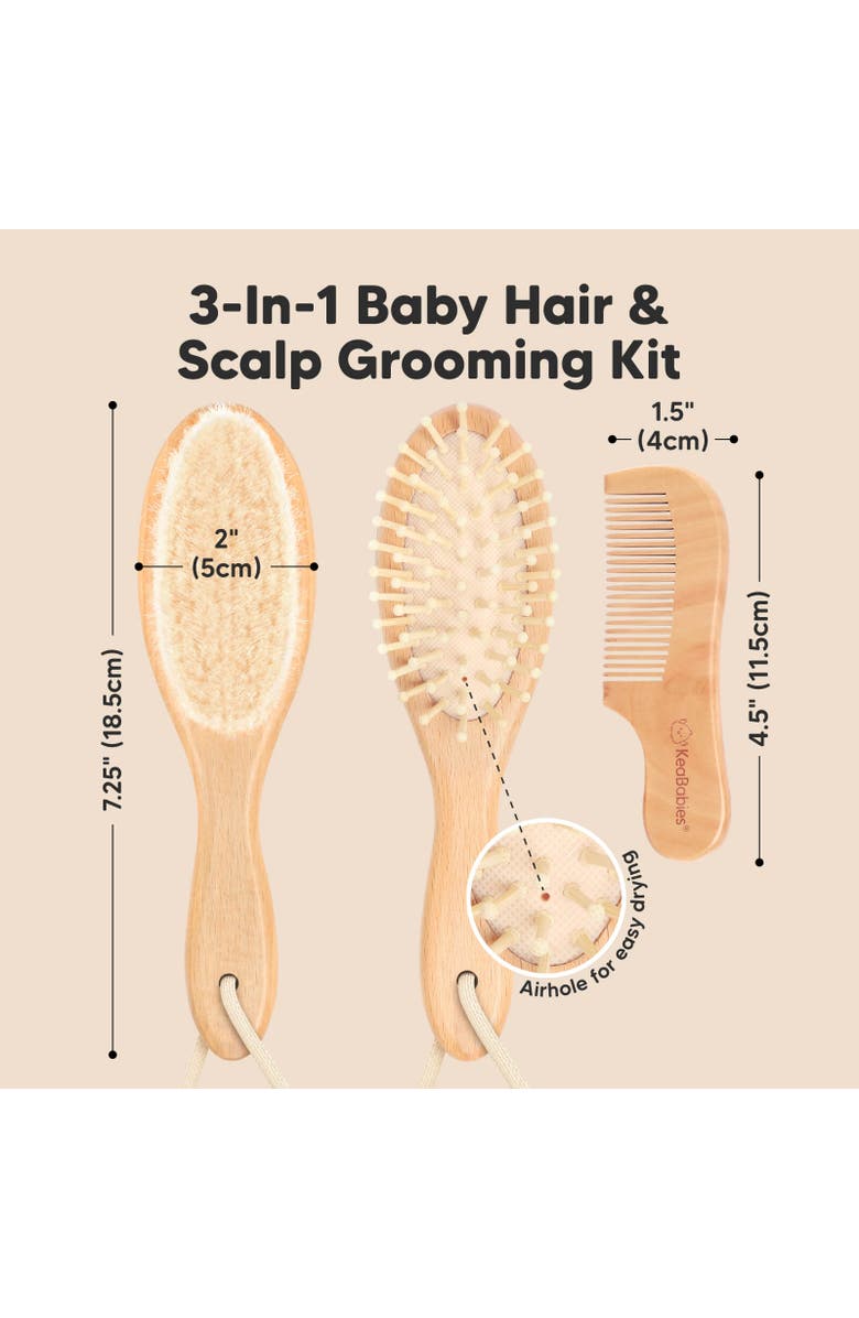 KeaBabies Baby Hair Brush and Comb Set, Alternate, color, Walnut