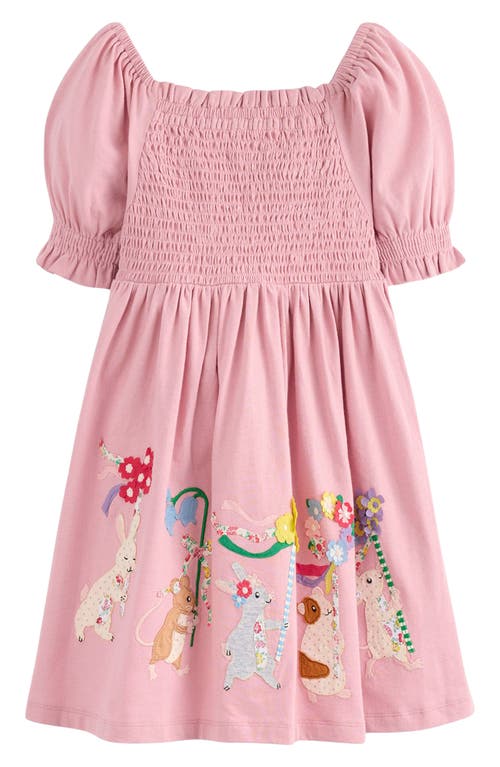 Mini Boden Kids' Clare Pet Parade Appliqué Smocked Cotton Dress
