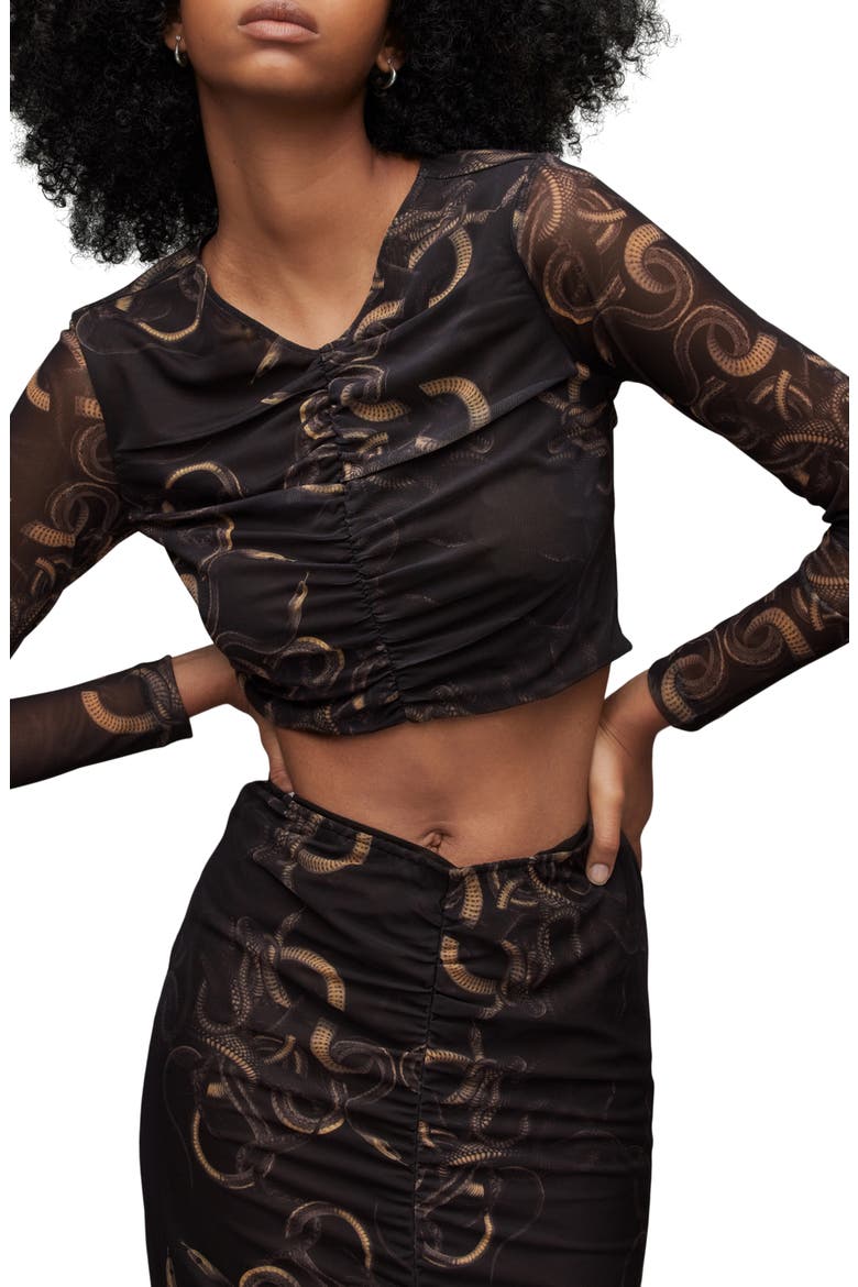 Tessia Tempest Ruched Mesh Crop Top, Alternate, color, DEEP GREEN