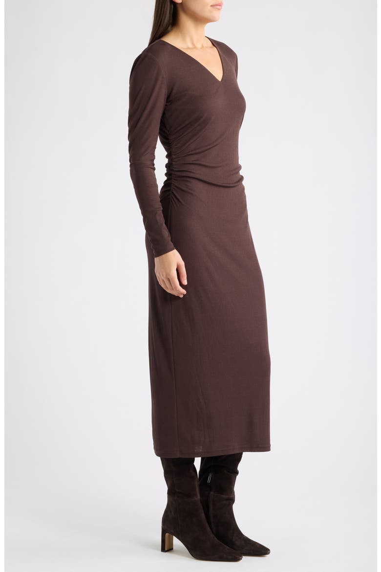 Side Ruched Long Sleeve Maxi Dress, Alternate, color, ESPRESSO