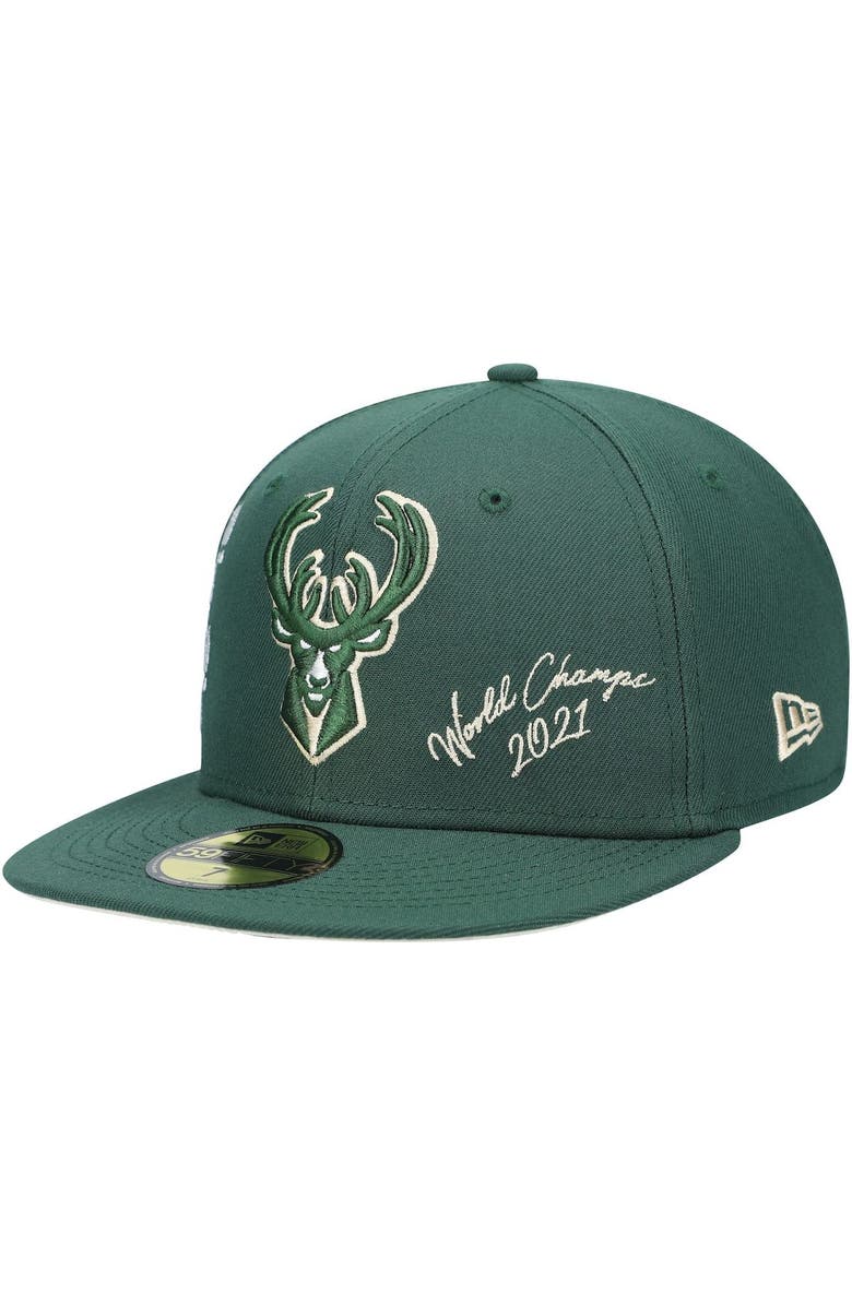 New Era Men's New Era Hunter Green Milwaukee Bucks 2021 NBA Finals Champions Icon 59FIFTY Fitted Hat, Main, color, 