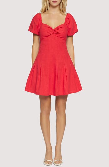 Lost + Wander Catania Puff Sleeve Linen & Cotton Mini Sundress In Red