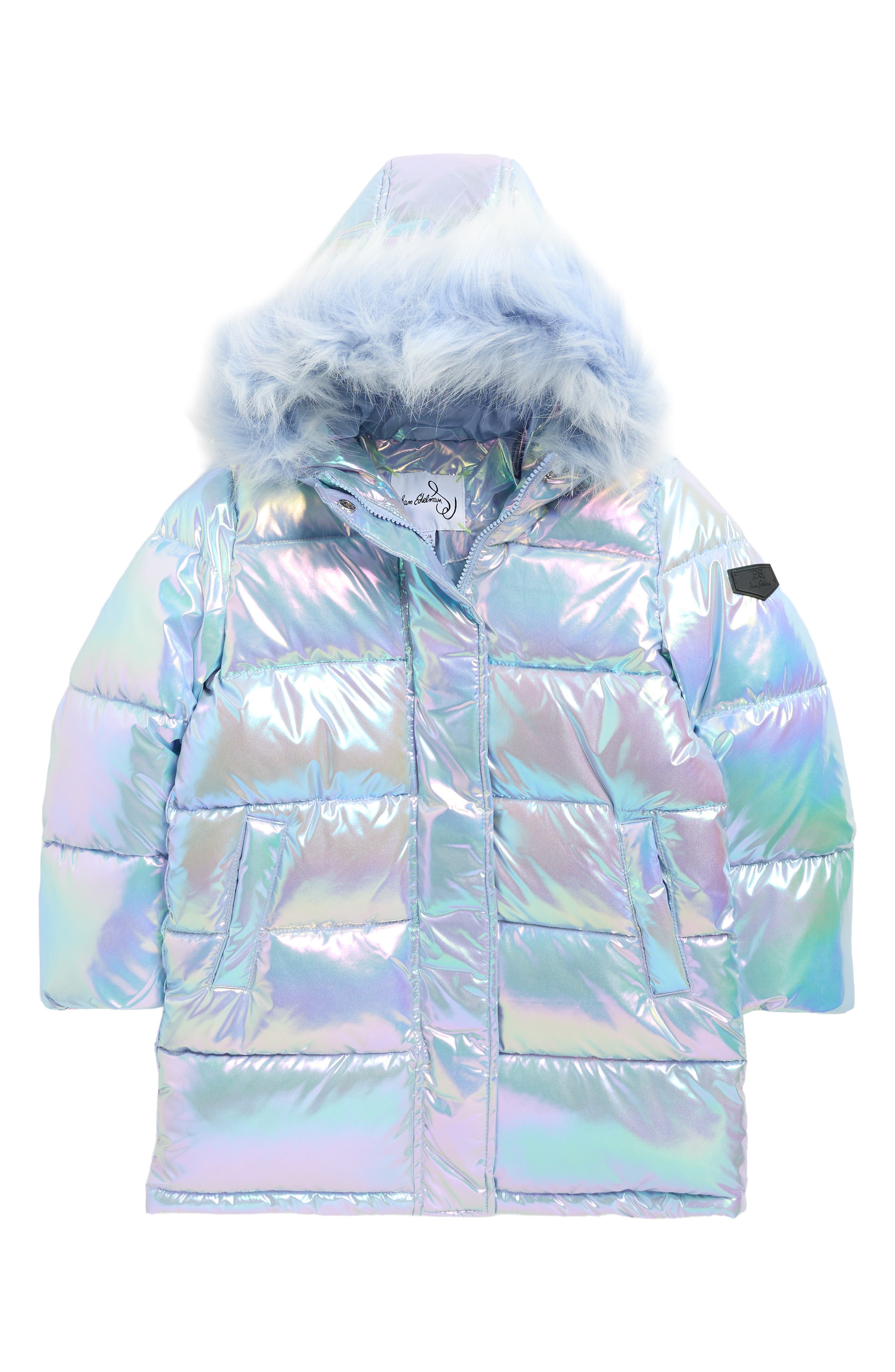Sam Edelman Kids' Iridescent Faux Fur Hooded Puffer Jacket (Women