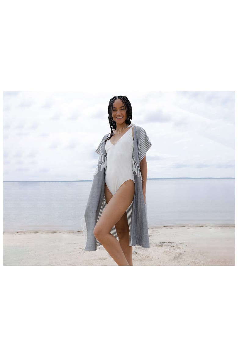 Striped Turkish Towel Robe, Alternate, color, GREY
