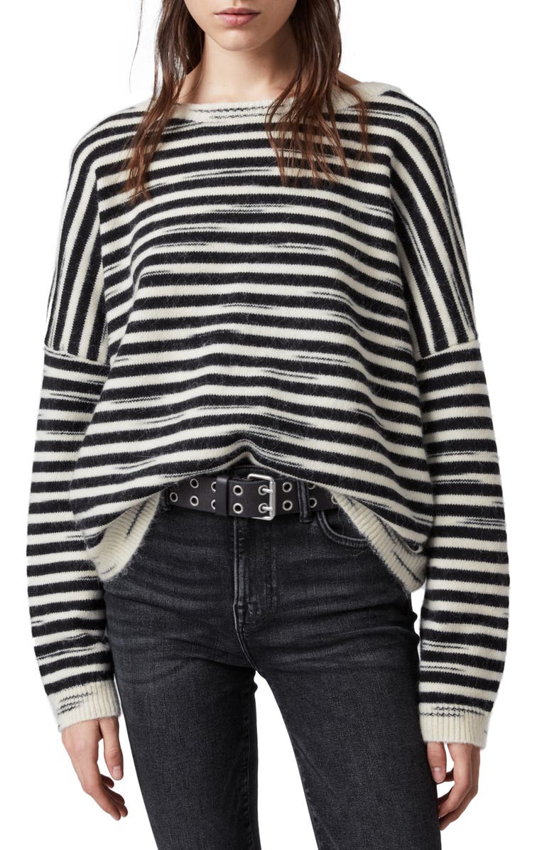 AllSaints Bretta Stripe Oversize Sweater, Main, color, 