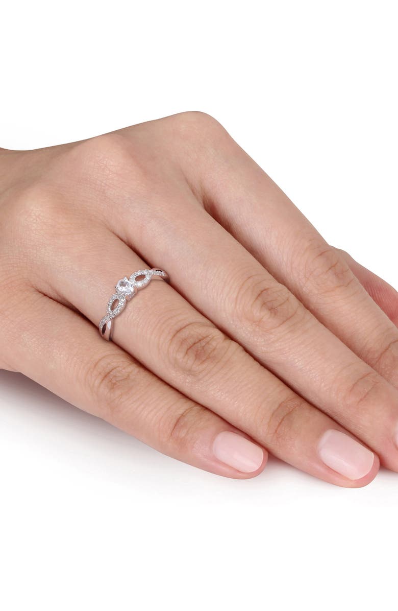 DELMAR Sterling Silver Created White Sapphire & Diamond Ring - 0.08 ctw, Alternate, color, Silver