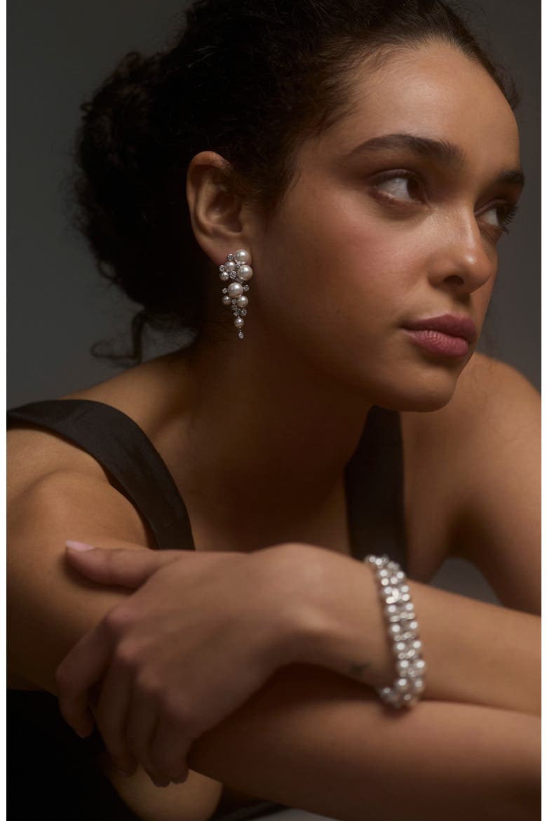 Undersea Imitation Pearl & Cubic Zirconia Cascade Drop Earrings, Alternate, color, RHODIUM