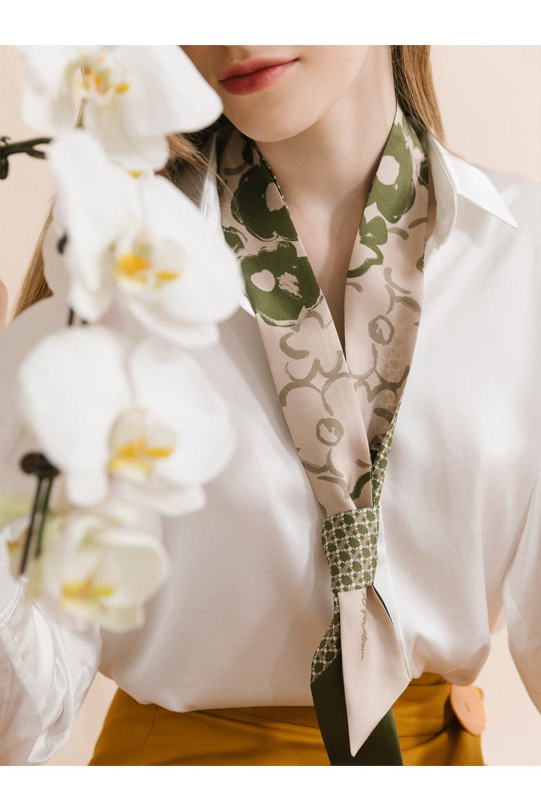 "Floral Houndstooth" Silk Skinny Scarf, Alternate, color, Green