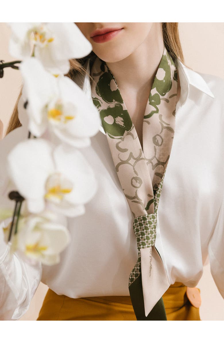 Lost Pattern "Floral Houndstooth" Silk Skinny Scarf, Alternate, color, Green