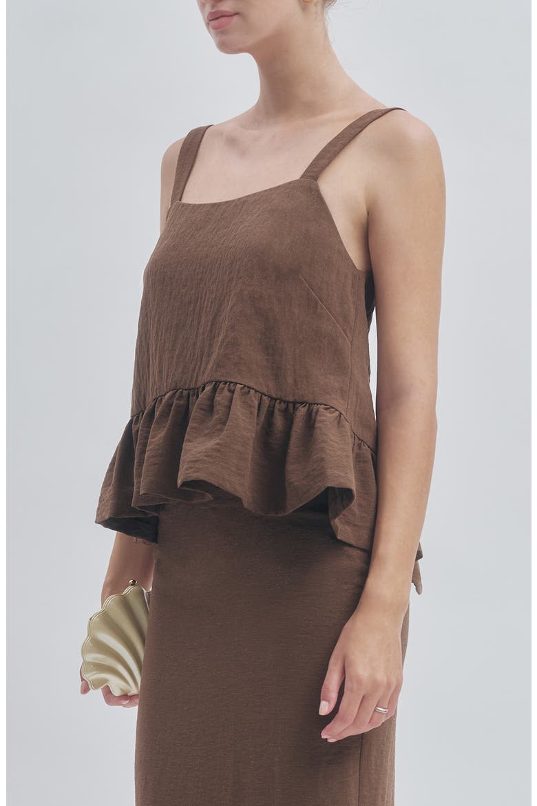 Brandy Peplum Top, Alternate, color, BROWN