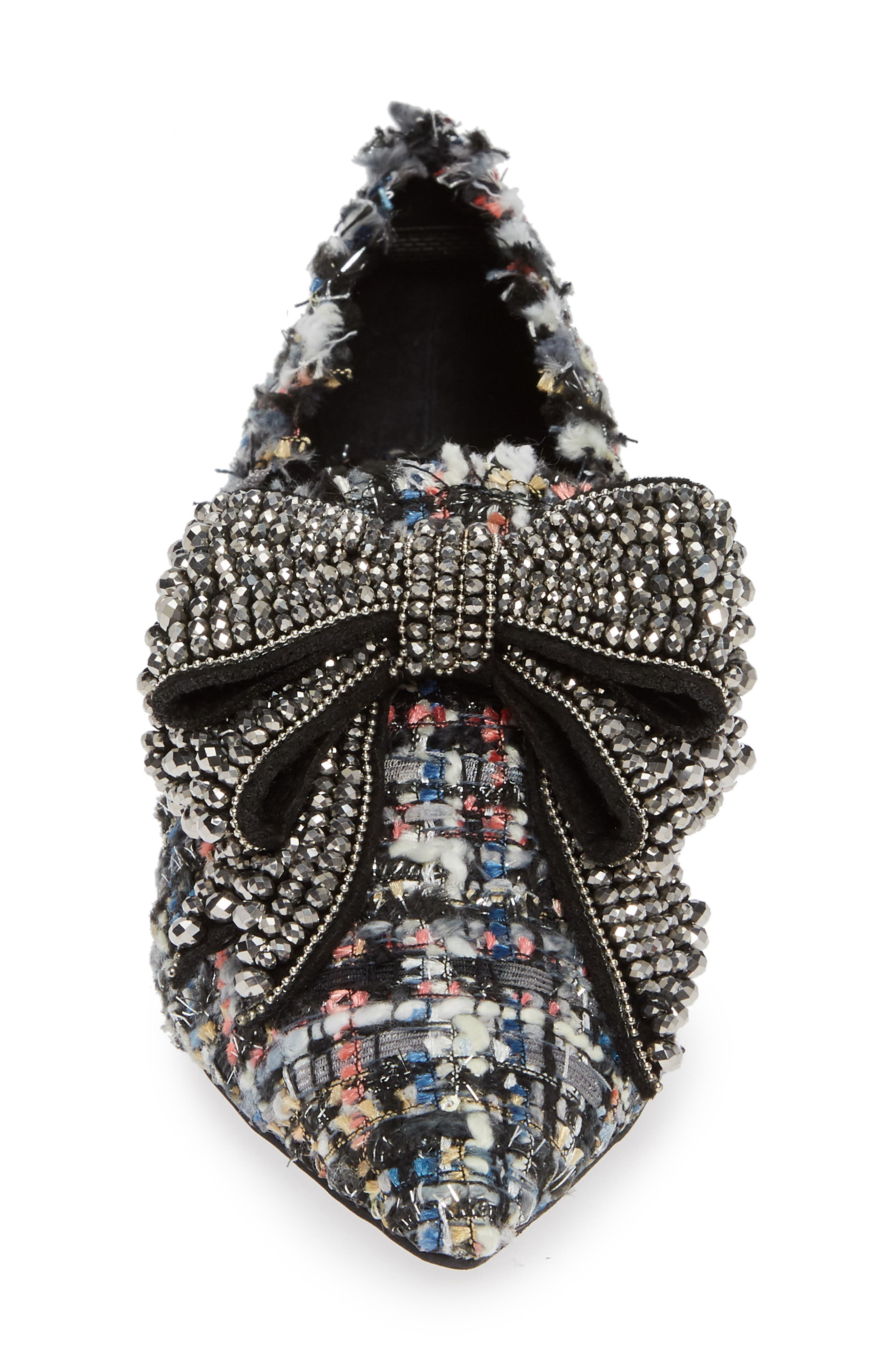 Valenti Embellished Bow Loafer, Alternate, color, BLACK MULTI TWEED PEWTER