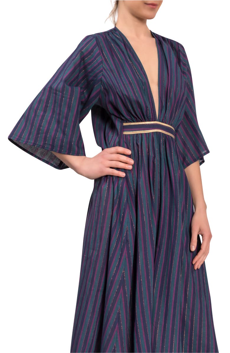 Everyday Ritual Coco Cotton Caftan, Alternate, color, Peacock Stripe
