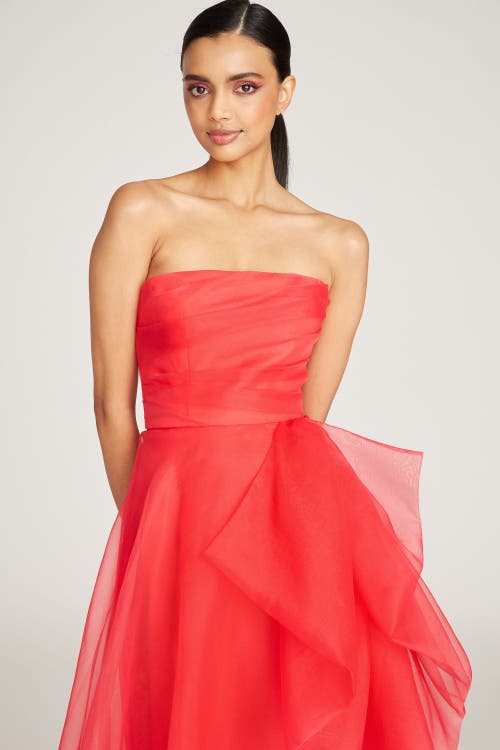 Theia Teresa Strapless Draped Gown In Red