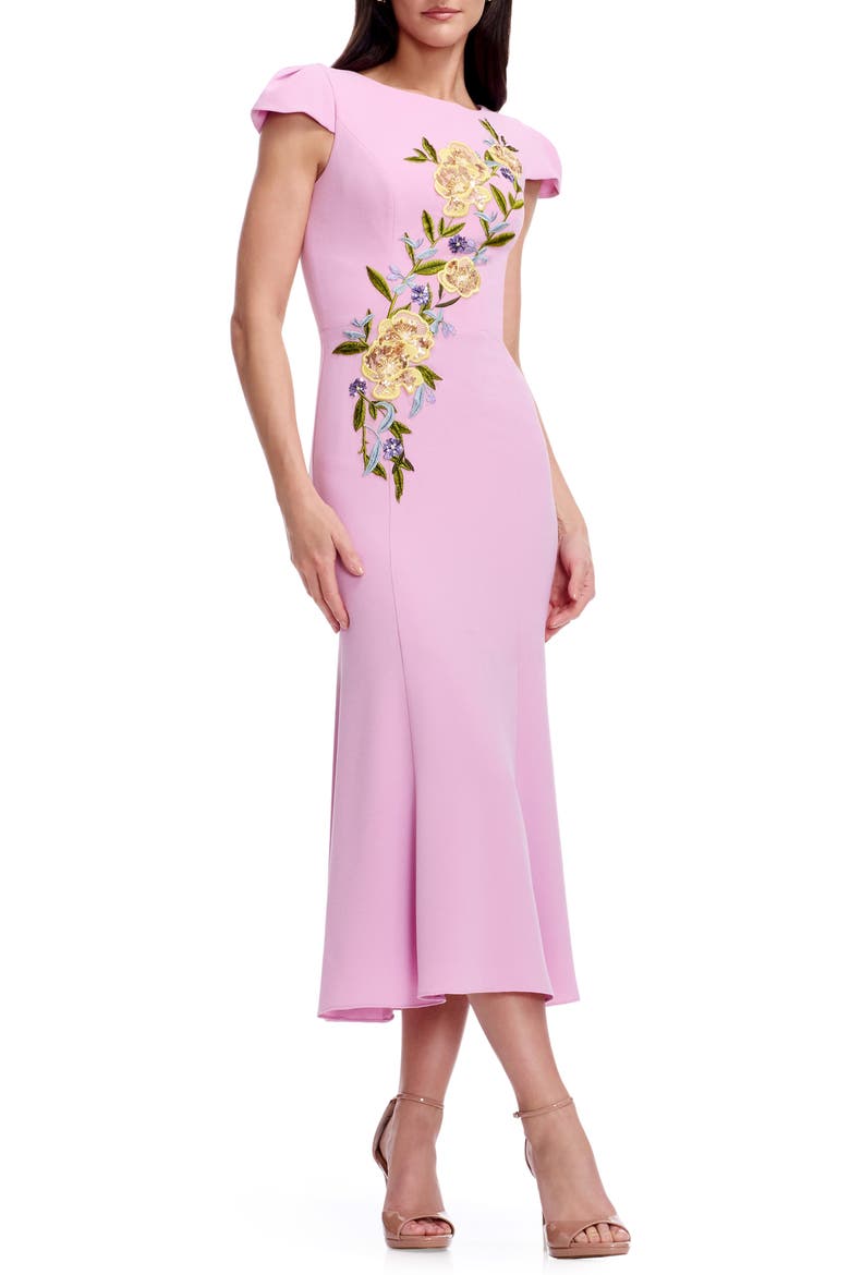 Sheryl Floral Appliqué Midi Cocktail Dress, Main, color, LAVENDER MULTI
