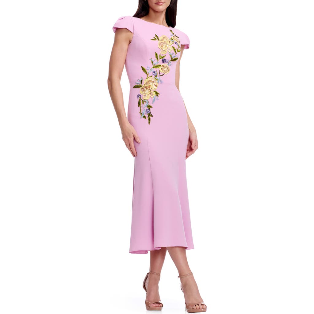 Mac Duggal Dress the Population Sheryl Floral Appliqué Midi Cocktail Dress in Lavender Multi at Nordstrom, Size Xx-Large
