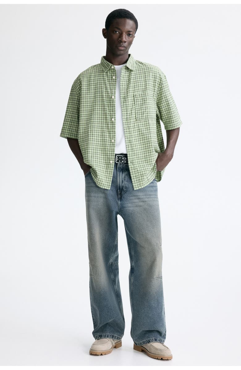 H&M Relaxed Fit Cotton Flannel Shirt, Alternate, color, Light Green/Checked