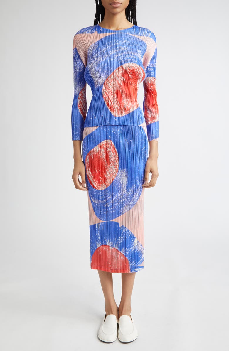 Pleats Please Issey Miyake Backlight Pleated Top, Alternate, color, Blue/ Red