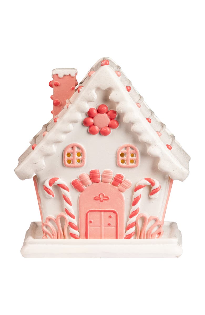 Northlight Lighted Glitter Frosted Floral Candy Cane House Christmas Decoration - 5", Main, color,