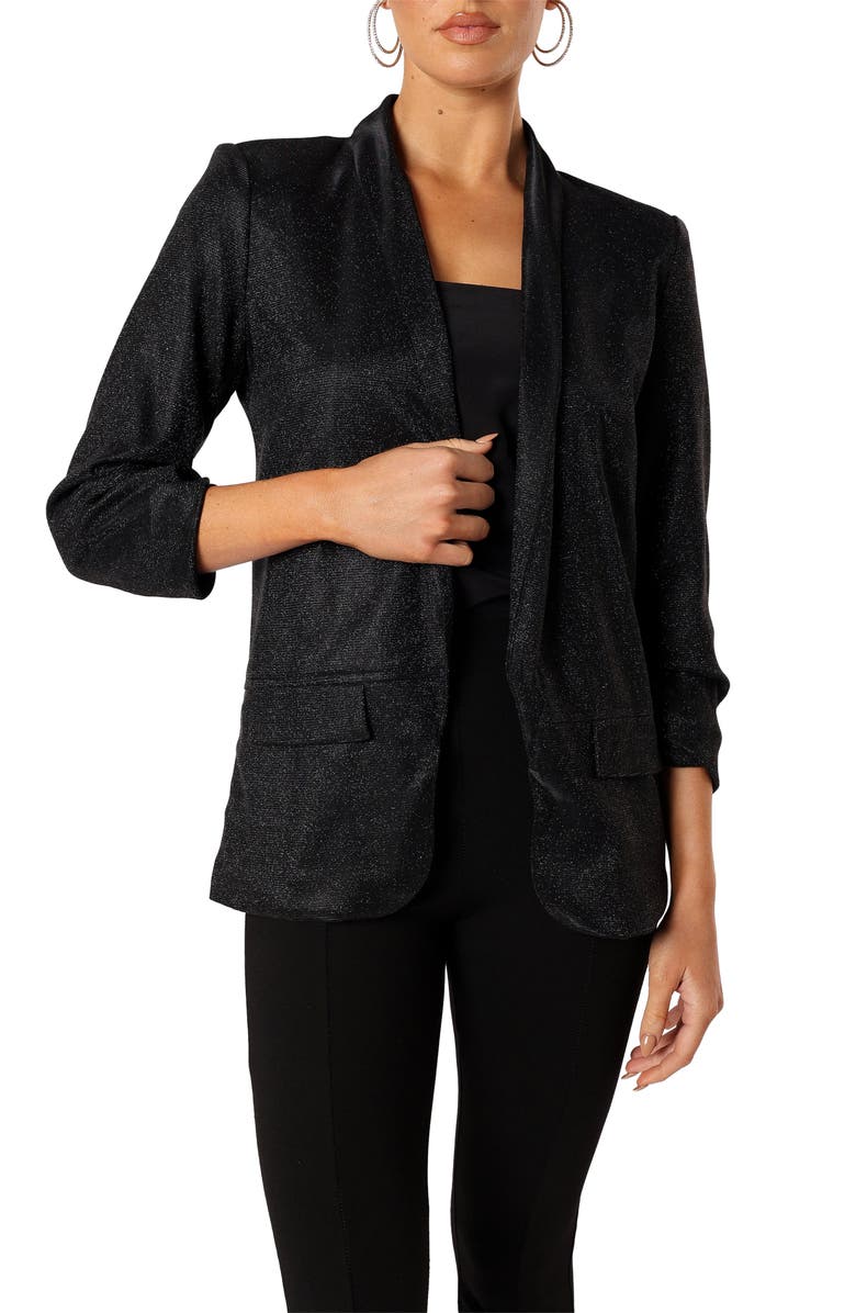 Petal & Pup Gemma Metallic Knit Blazer, Alternate, color, Black