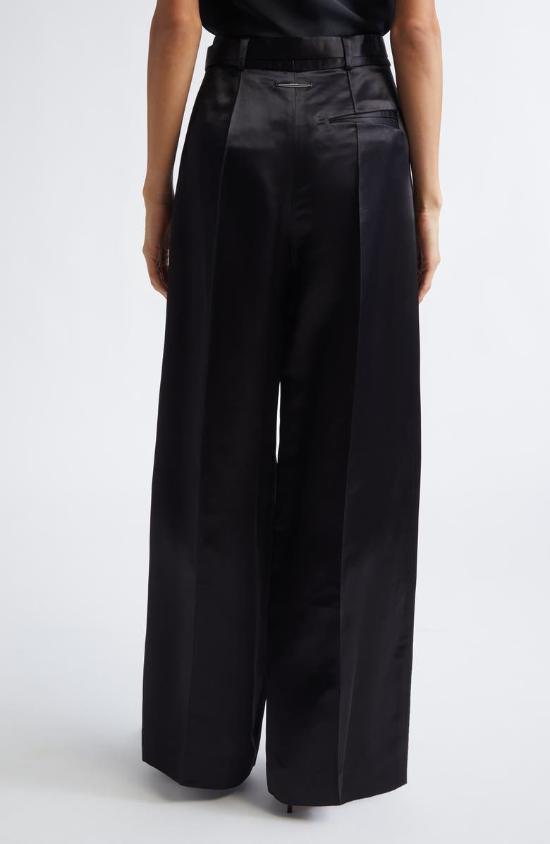 GRACE LING Liquid Satin Belted Wide Leg Pants, Alternate, color, Black