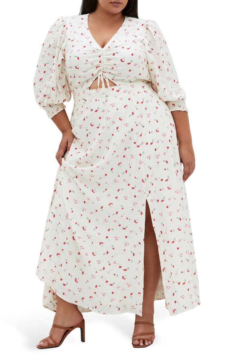 City Chic Jolene Floral Maxi Dress, Main, color, Ivory Bliss
